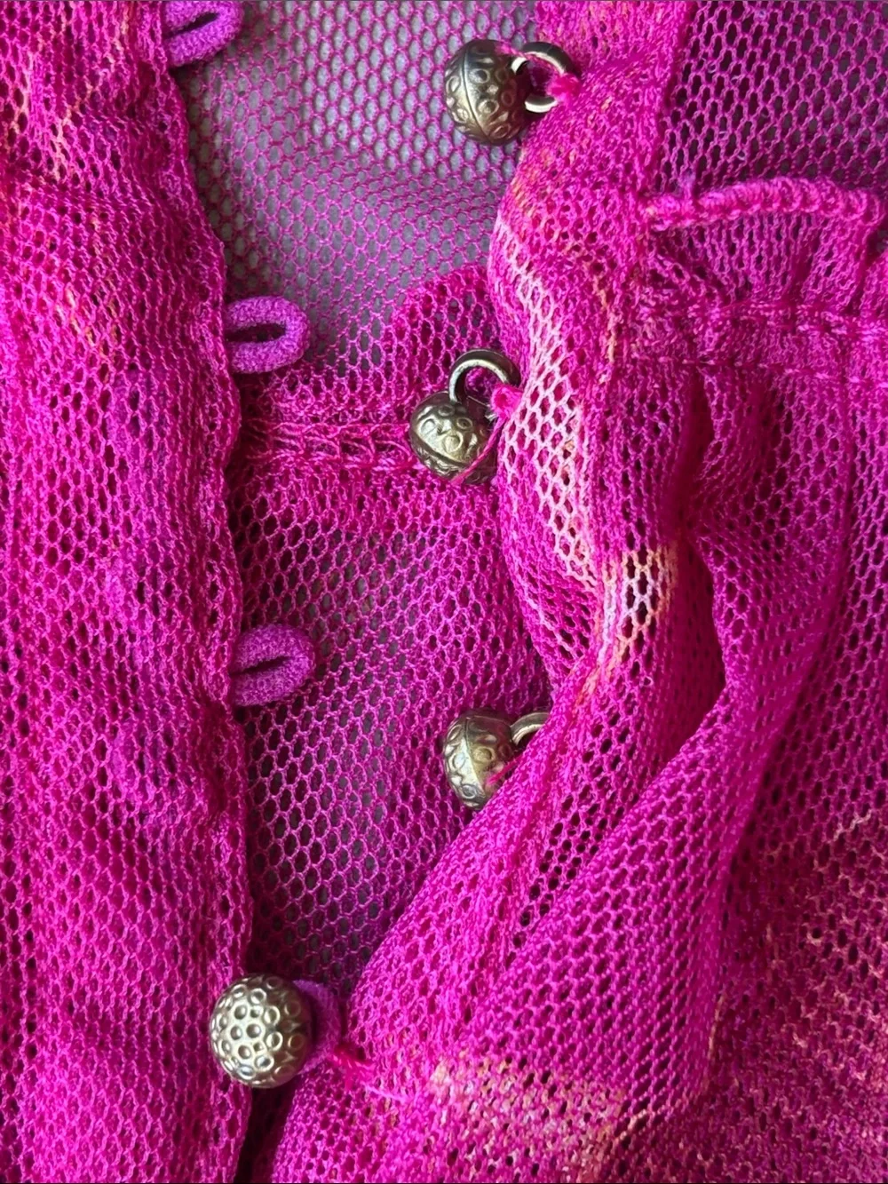 Free People Fuchsia Floral Mesh Smocked Peasant Top Boho Fairycore Y2K size M